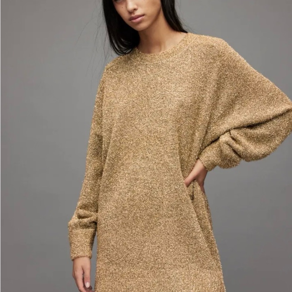 Allsaints Gold Dazzle Jumper Dress